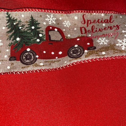 Holiday Special Delivery Wide Wired Christmas Ribbon