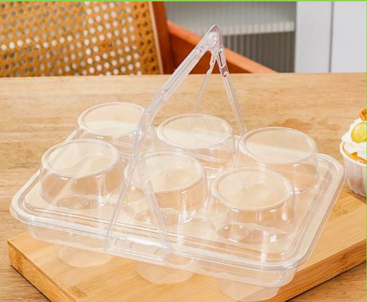 6 Cavity Clear Cupcake Container with Handle